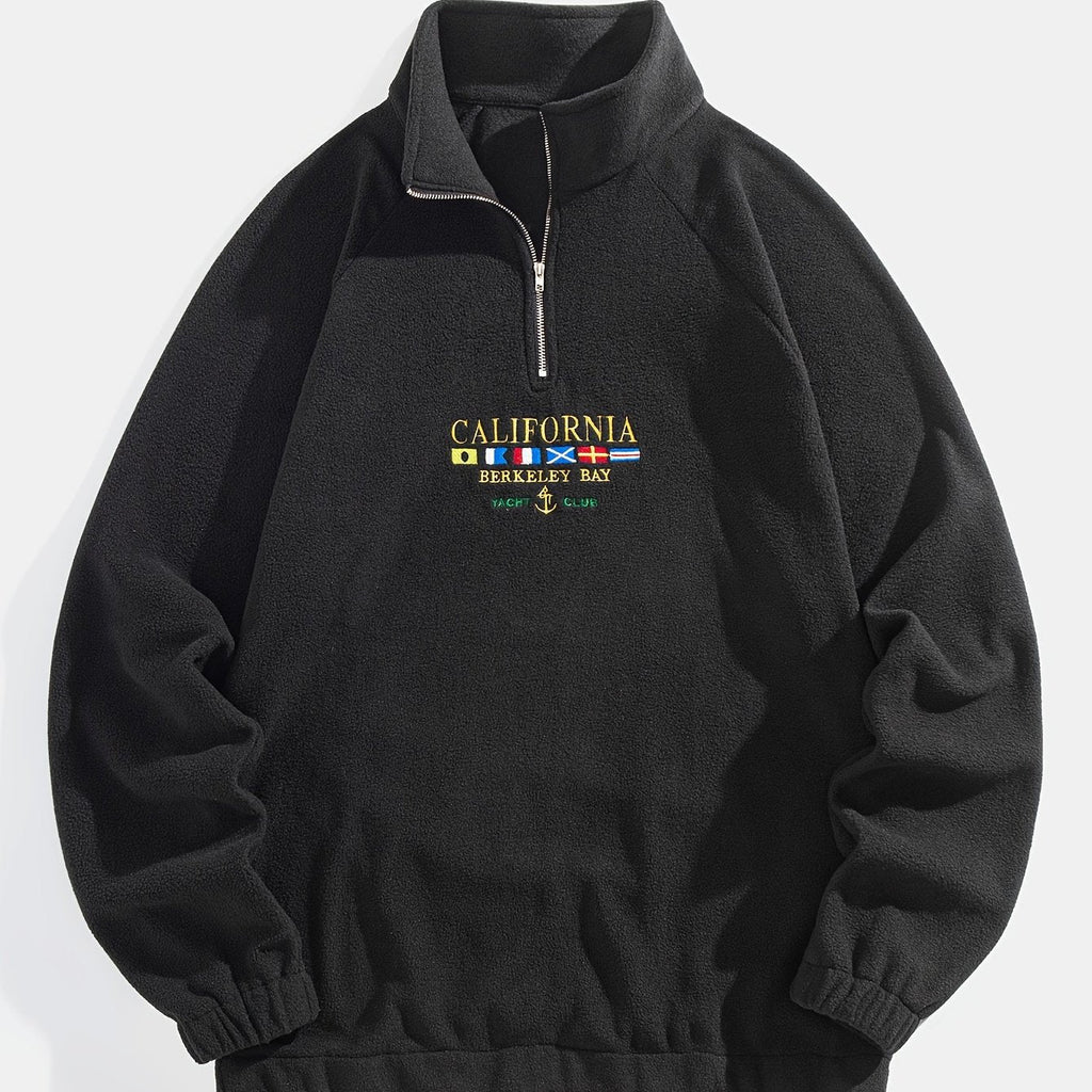 Women's Brushed Quarter-Zip Embroidered Sweatshirt - Black