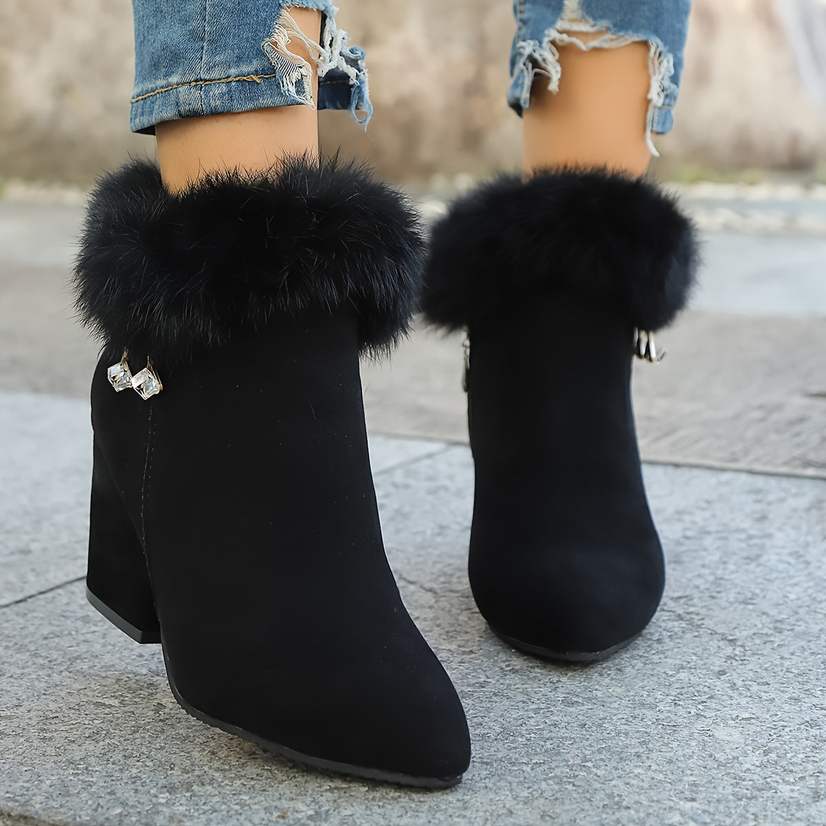 Women's Plush-Trim Pointed-Toe Ankle Boots