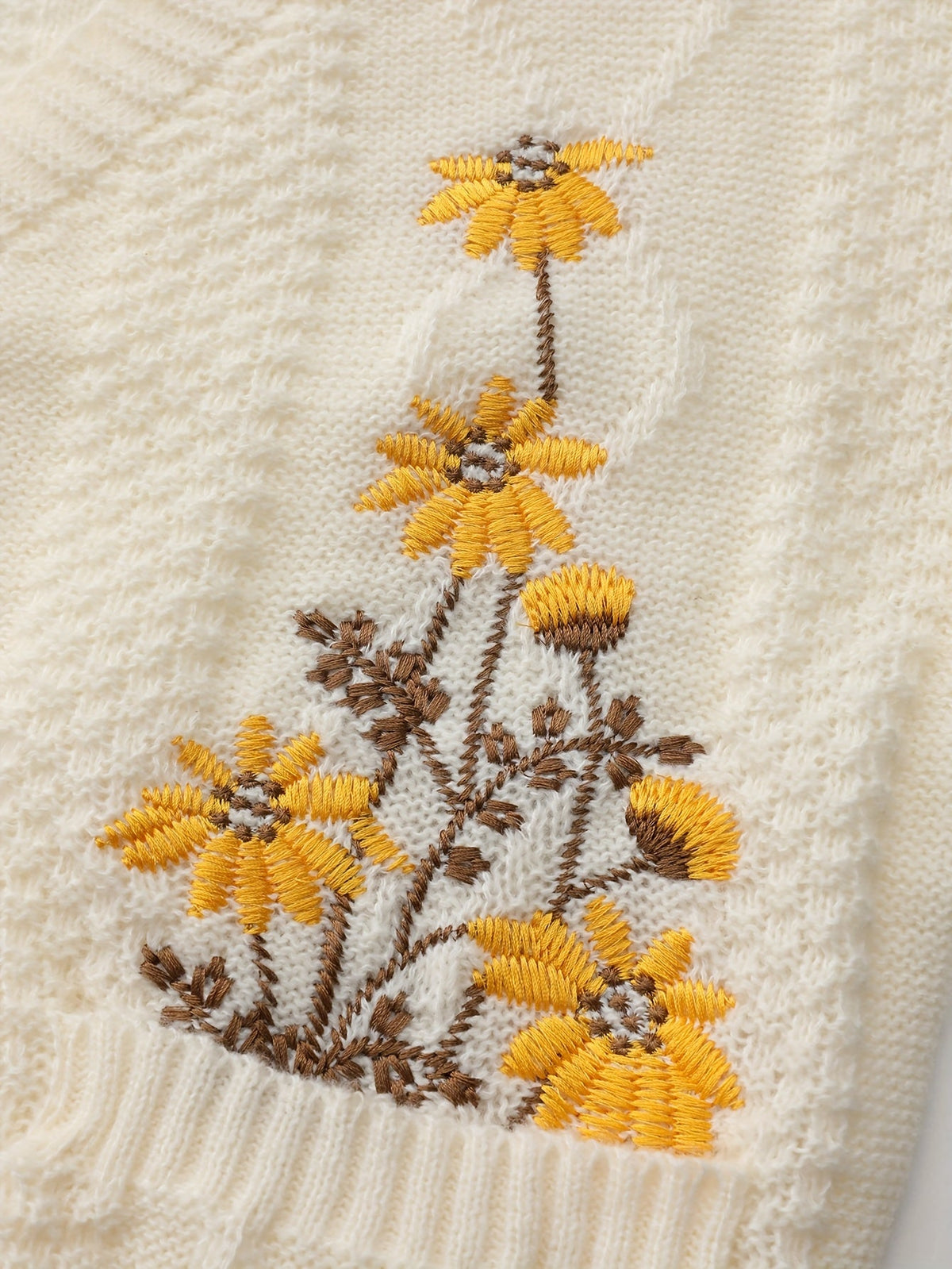 Women's Floral Embroidered V-Neck Button Cardigan with Pockets