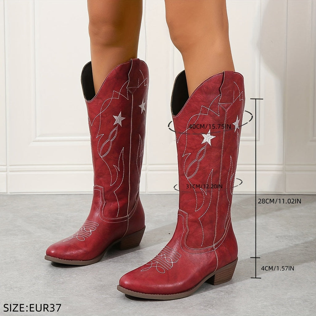 Women's Red Wide Calf Western Cowboy Boots