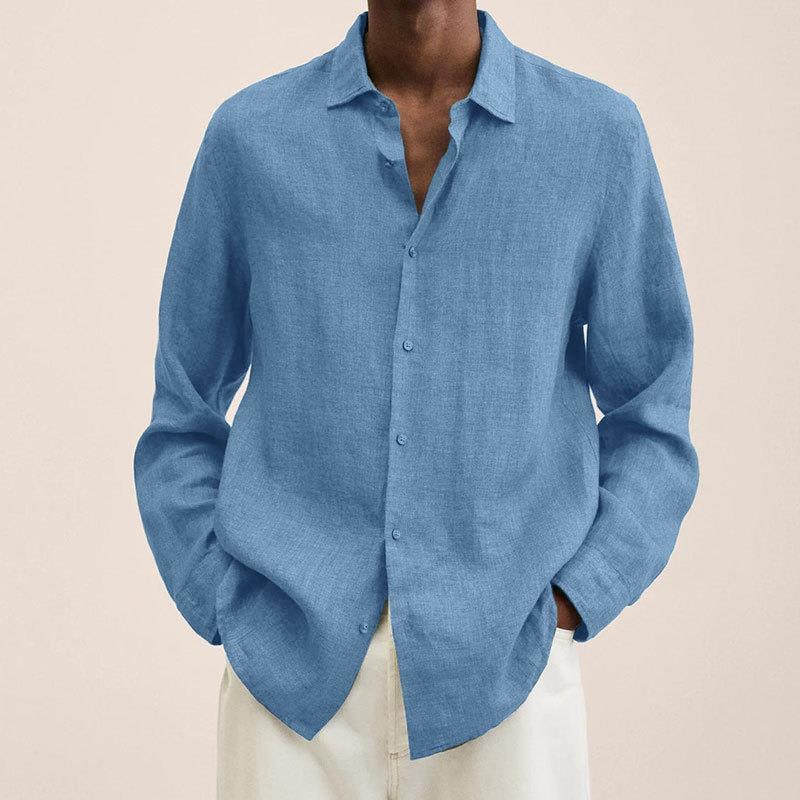 Men's Long-Sleeve Button-Up Shirt - Light Blue