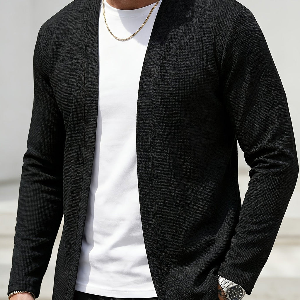 Men's Open-Front Textured Cardigan - Black