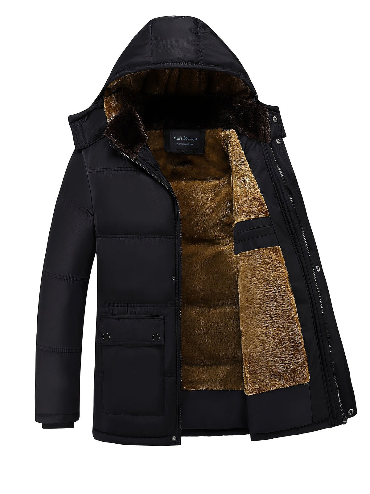 Women's Plush-Lined Hooded Winter Coat with Zip Front