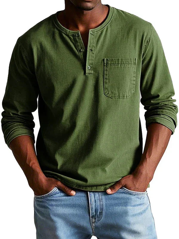 Men's Long-Sleeve Henley Shirt - Army Green