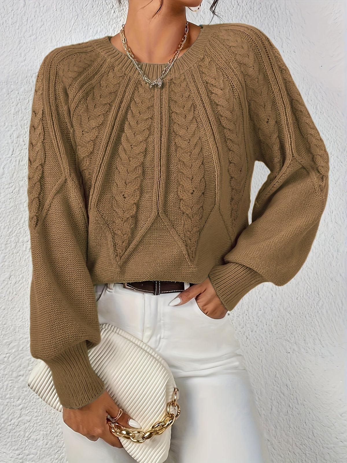 Women's Cable-Knit Lantern Sleeve Sweater