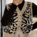 Women's Patterned V-Neck Button-Front Vest - Khaki