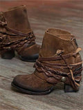 Women's Braided Lace-Up Ankle Boots - Brown