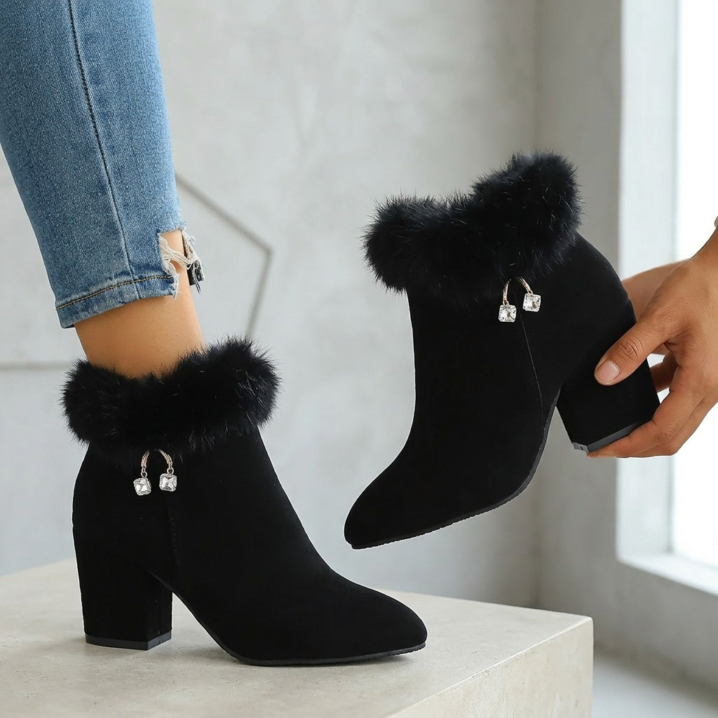 Women's Plush-Trim Pointed-Toe Ankle Boots