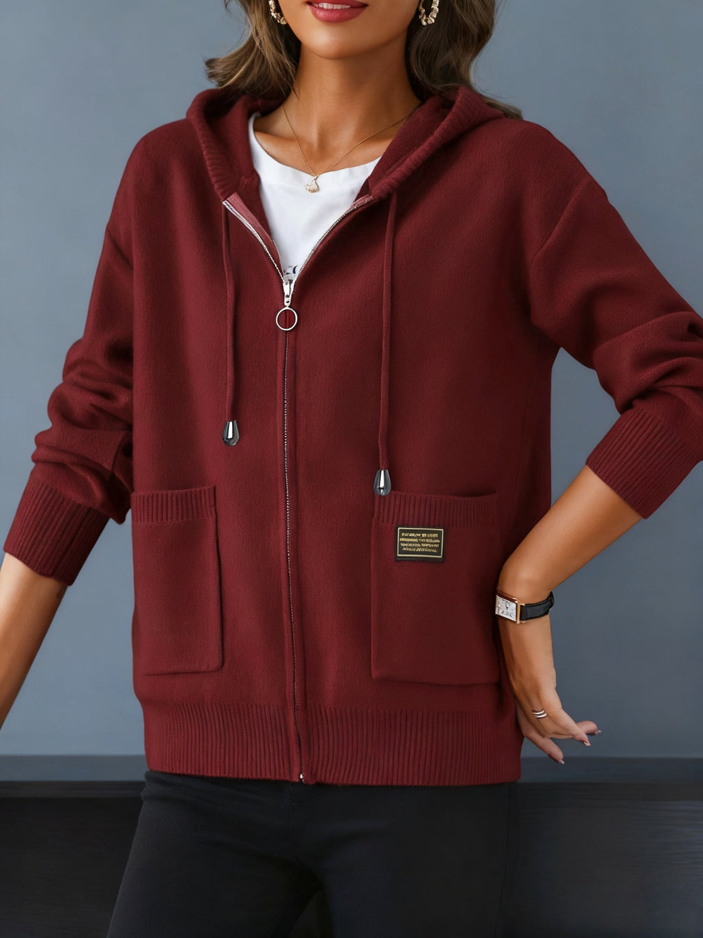 Women's Zip-Up Hooded Cardigan with Pockets