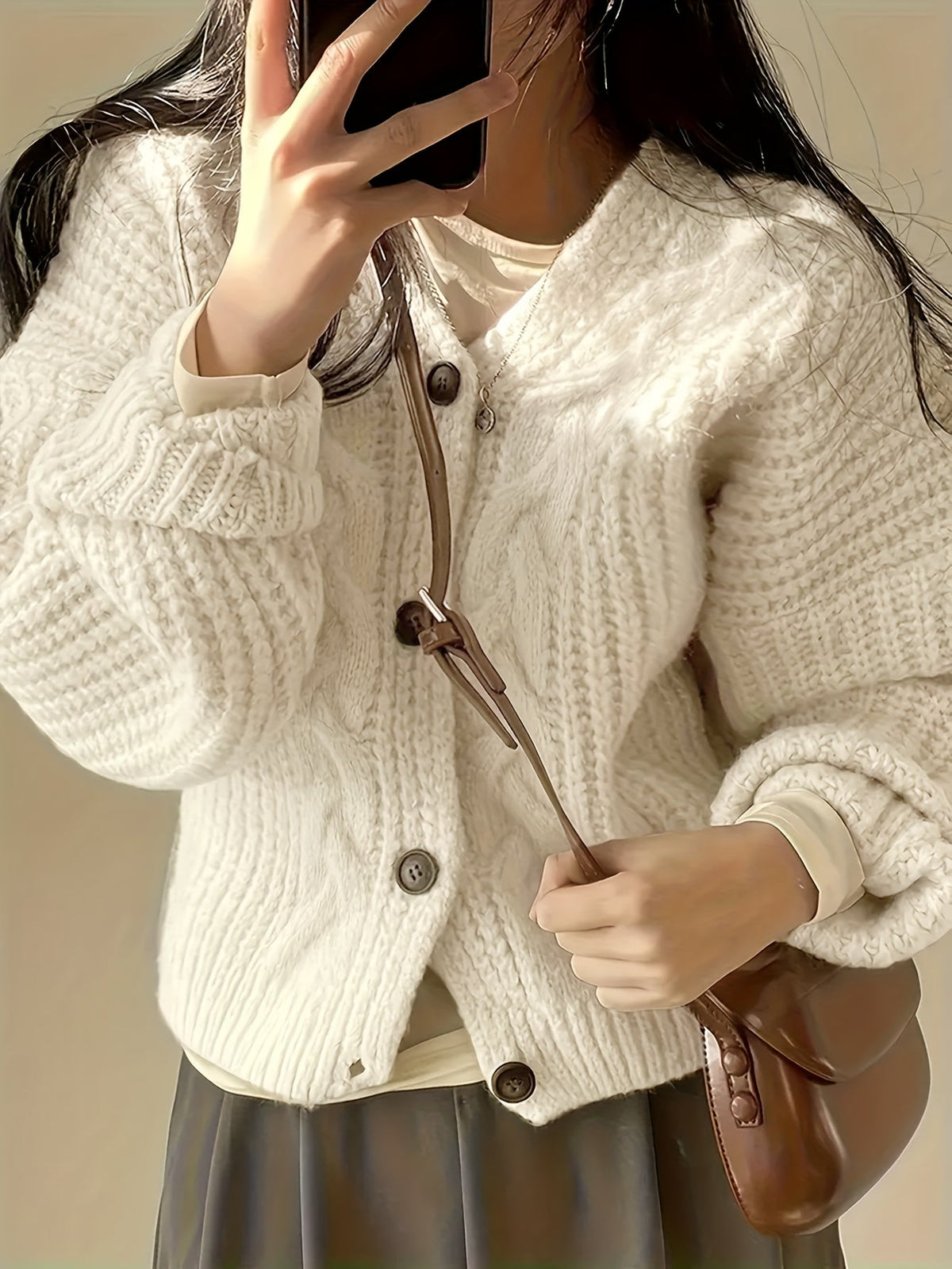 Women's Cable-Knit Button Front Cardigan