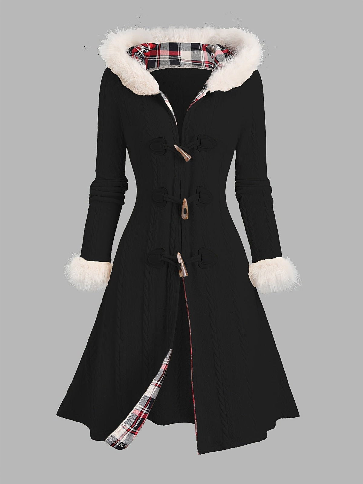 Women's Fur-Trimmed Hood Toggle Longline Coat