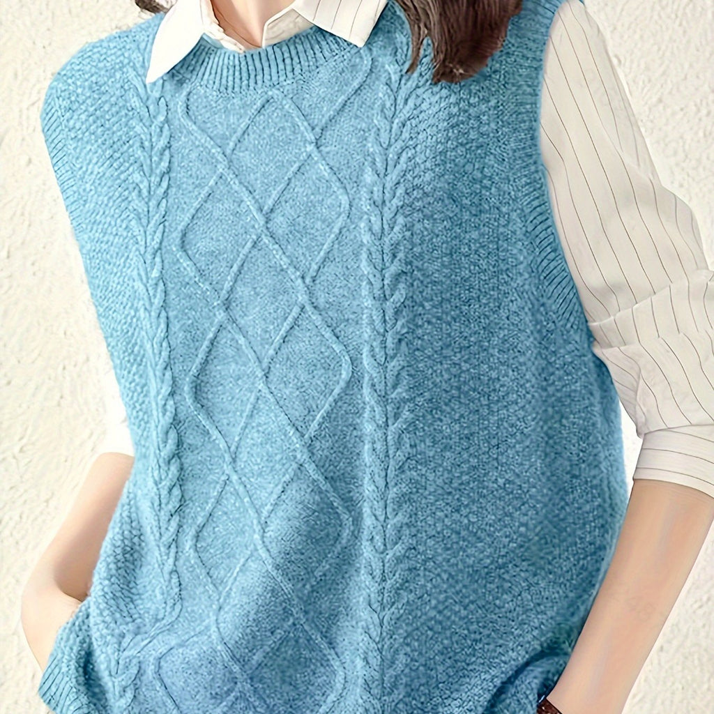 Women's Cable-Knit Round-Neck Sweater Vest