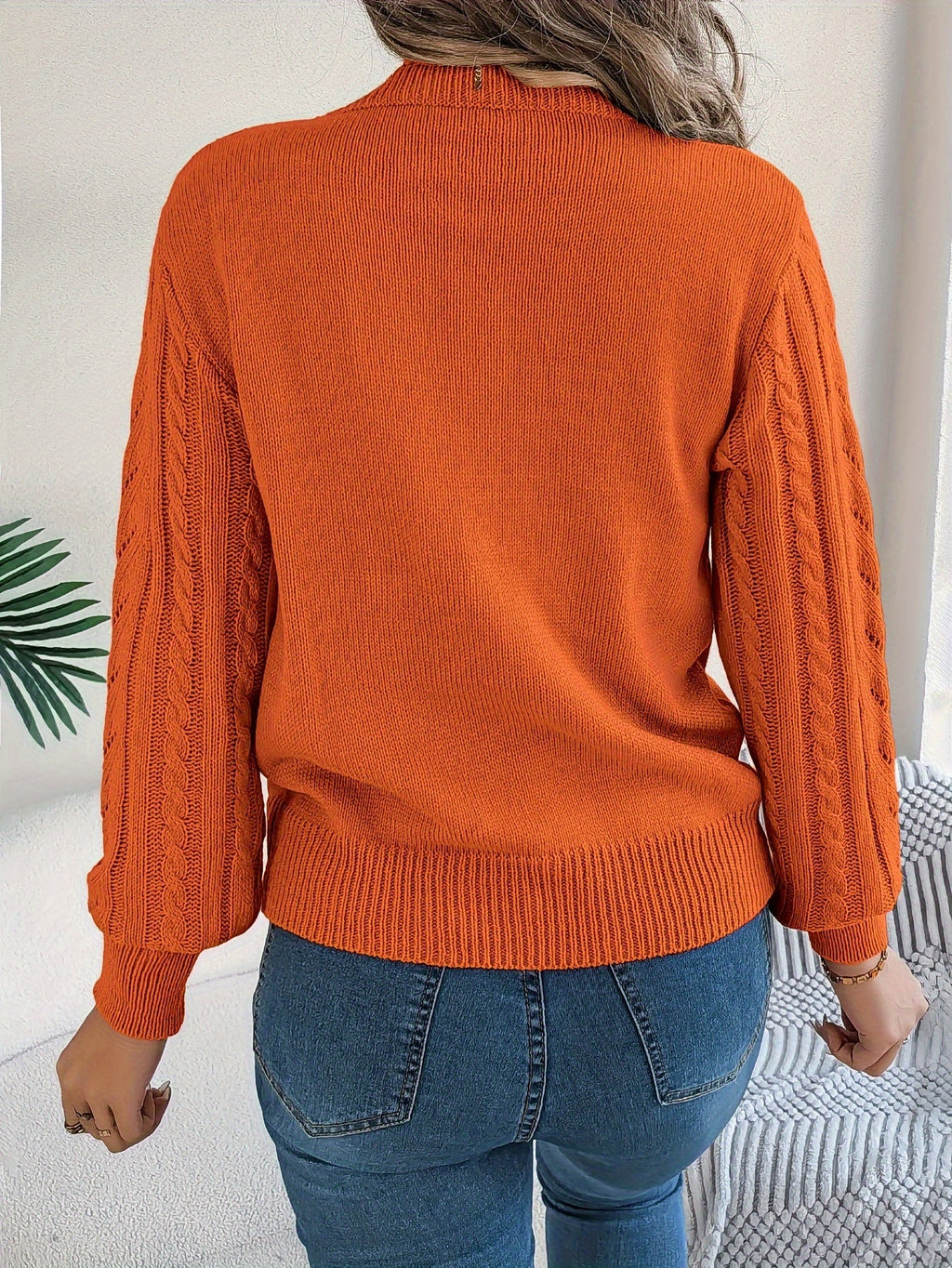 Women's Cable-Knit Openwork Round-Neck Sweater