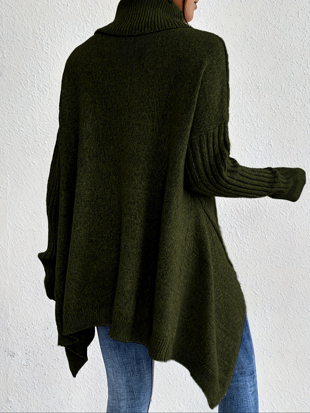 Women's Relaxed Turtleneck Sweater with Longer Hemline