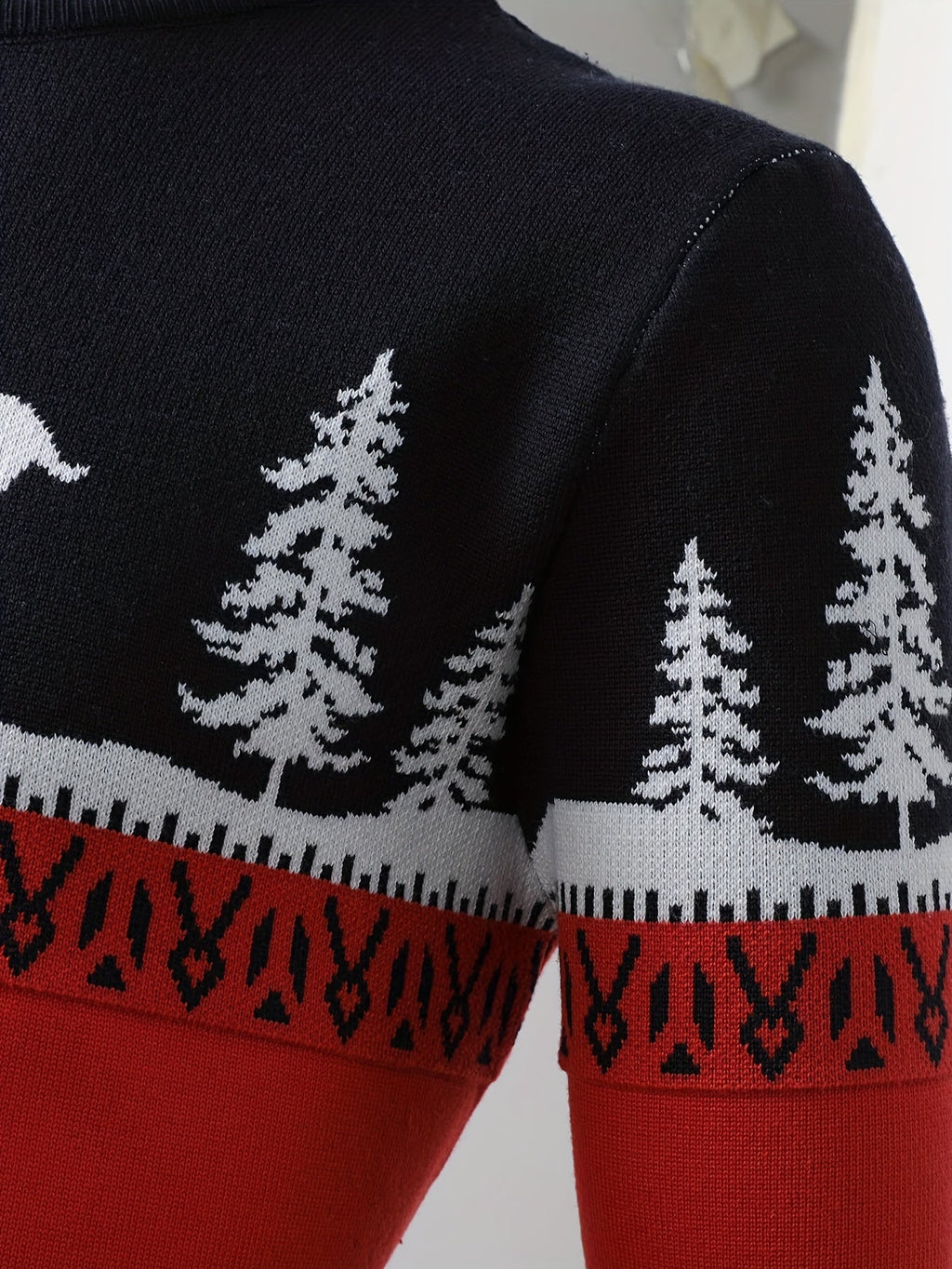 Women's Reindeer and Pine Tree Christmas Crew Neck Sweater