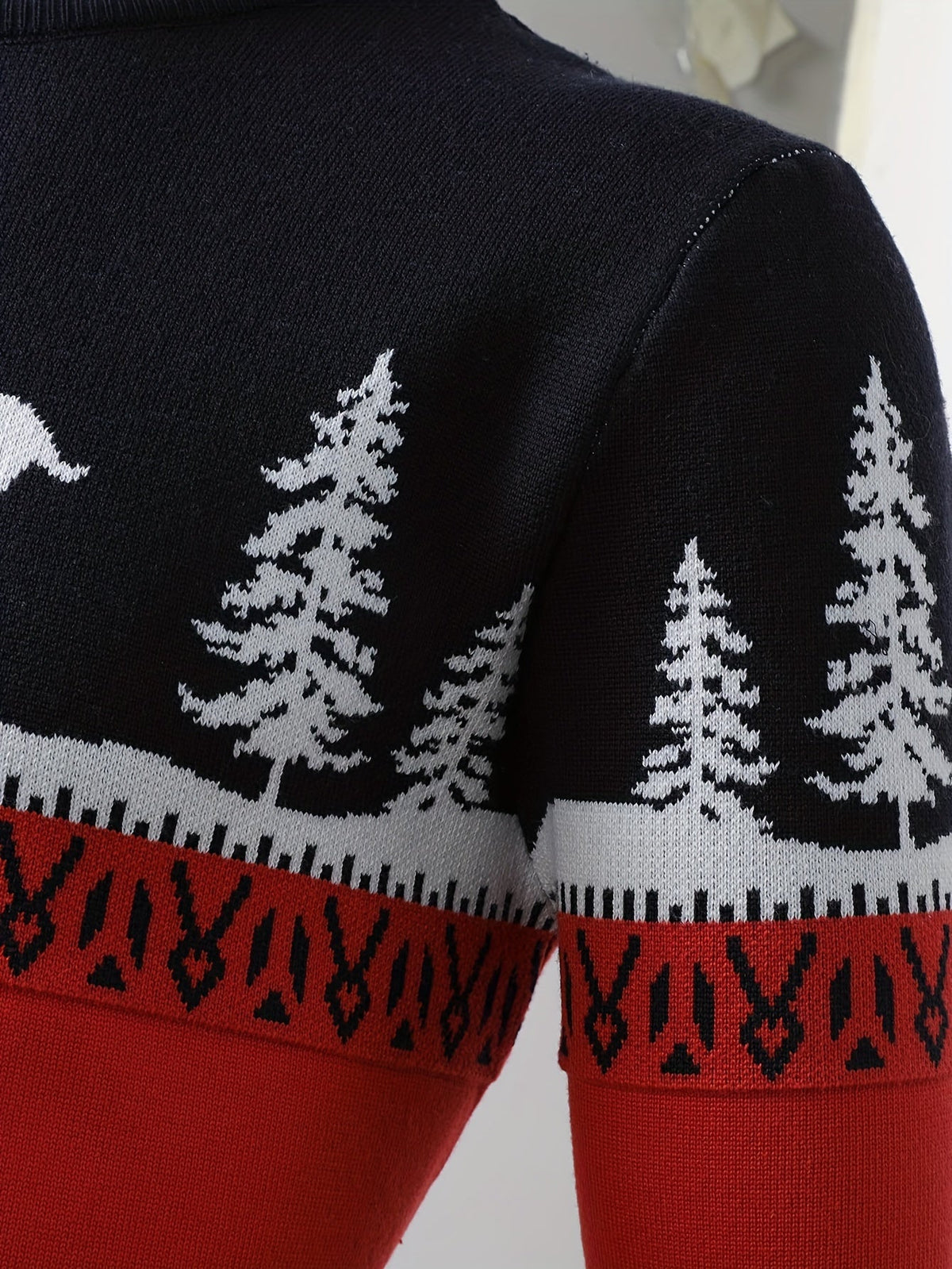Women's Reindeer and Pine Tree Christmas Crew Neck Sweater