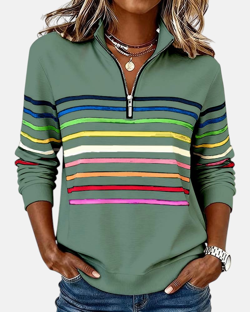 Women's Striped Half-Zip Sweatshirt