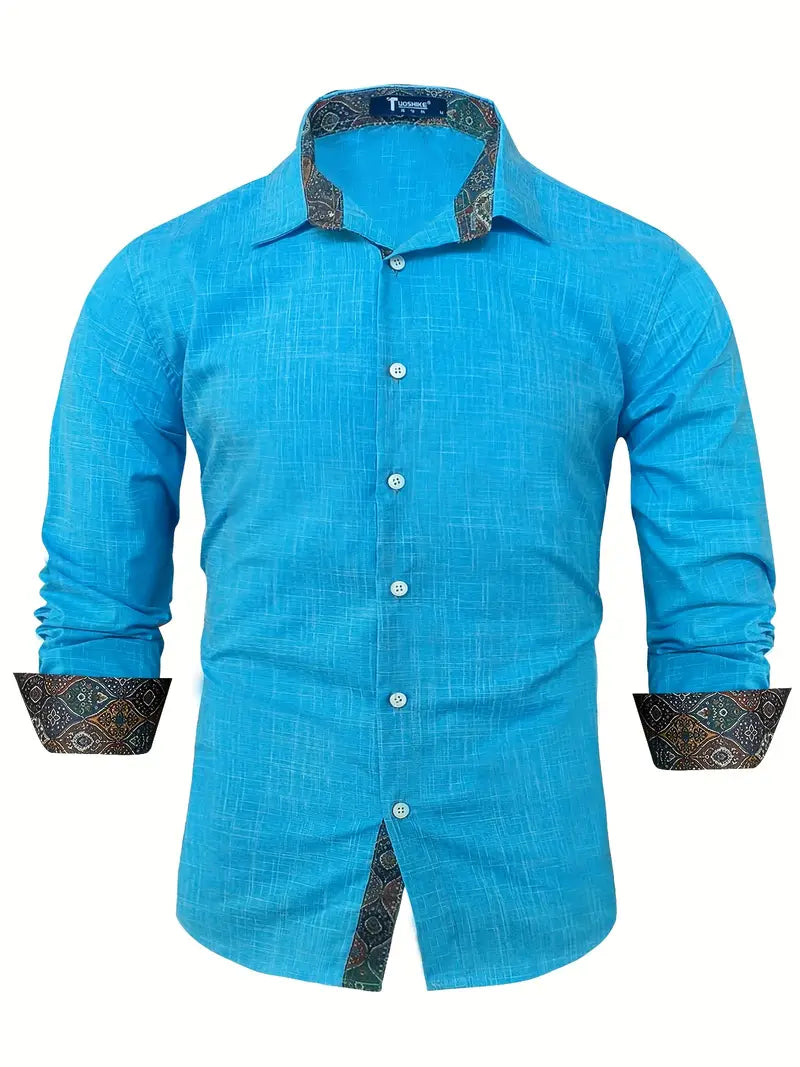 Men's Tailored Button-Up Shirt with Contrast Collar and Cuffs