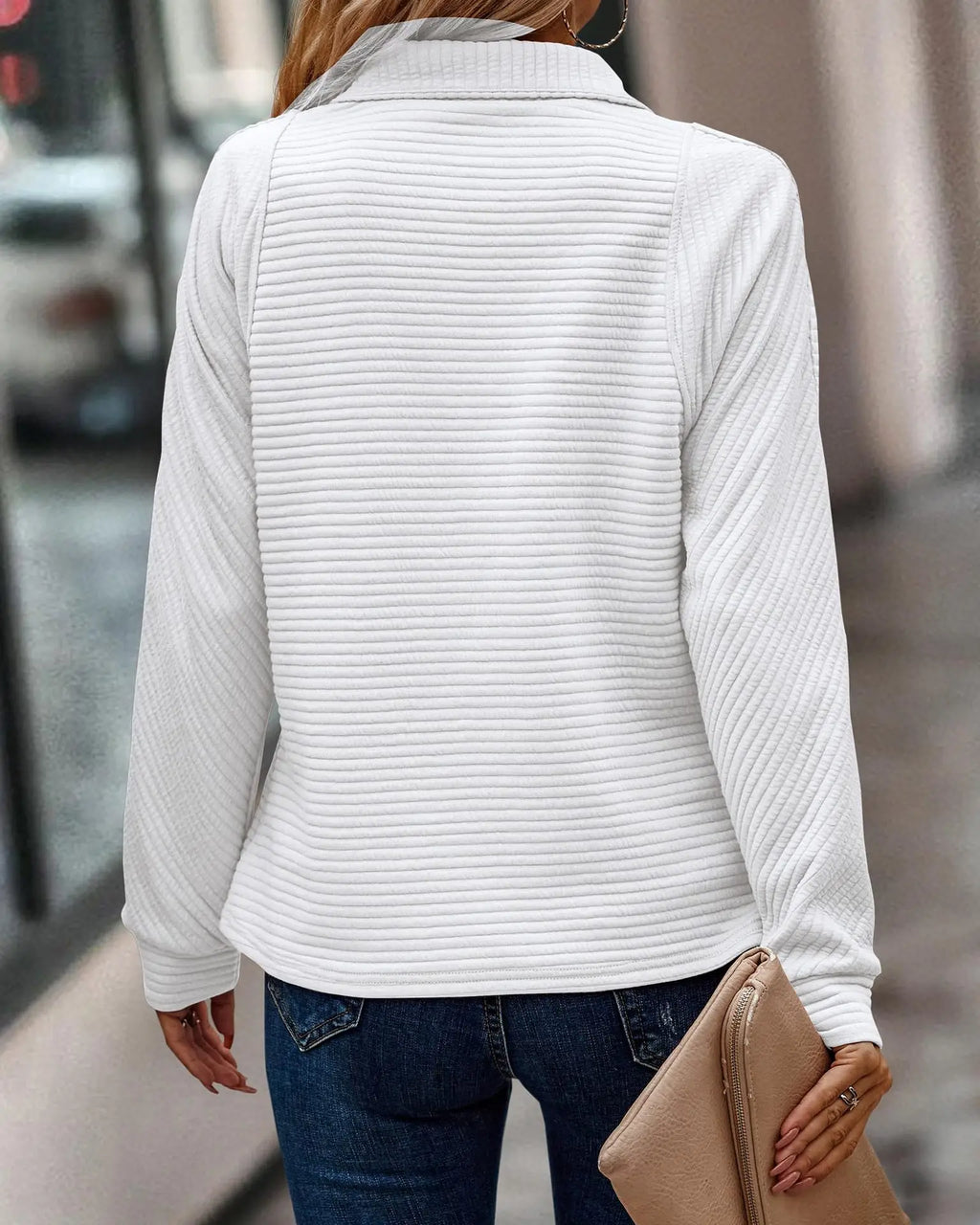 Women's V-Neck Sweater with Zip Neckline Detail