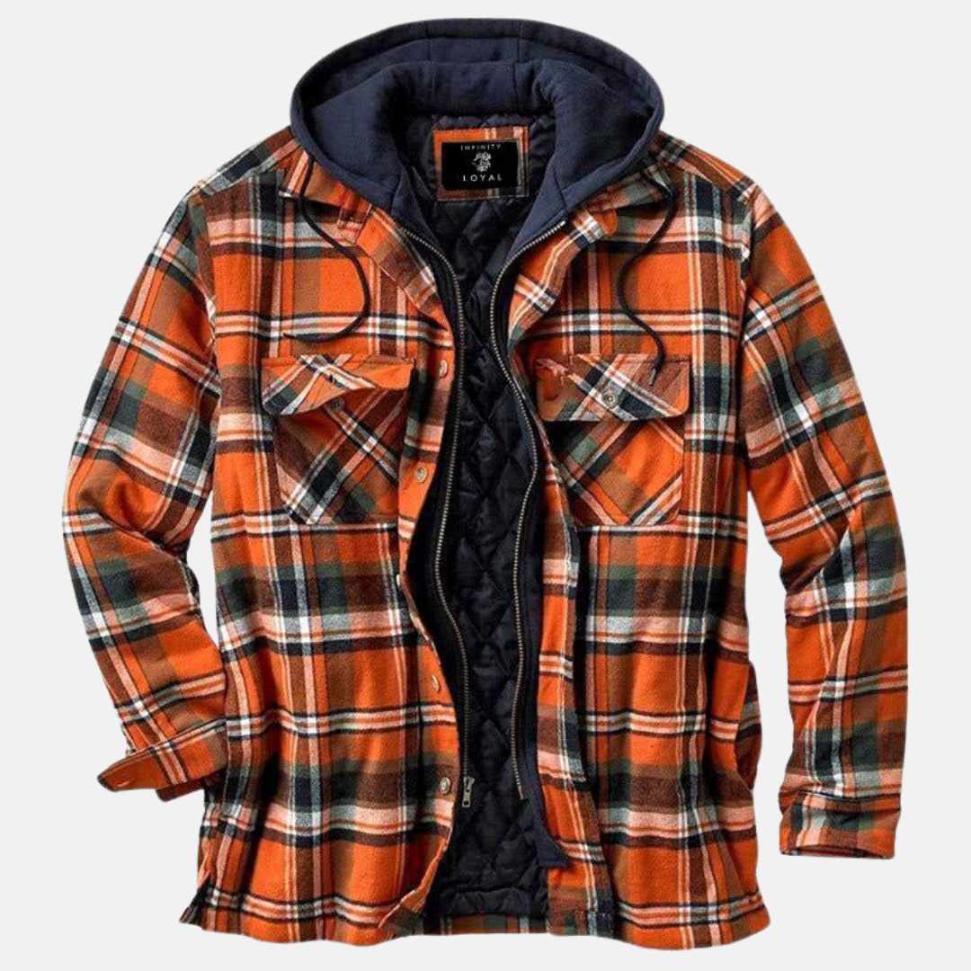 Men's Quilted Hooded Overshirt Jacket - Orange