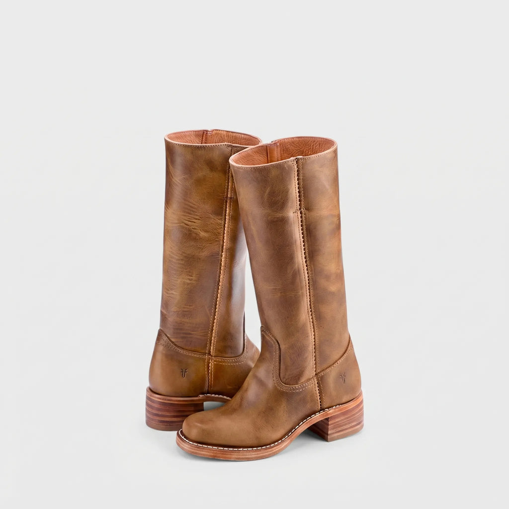 Square Toe Leather Knee High Boots
