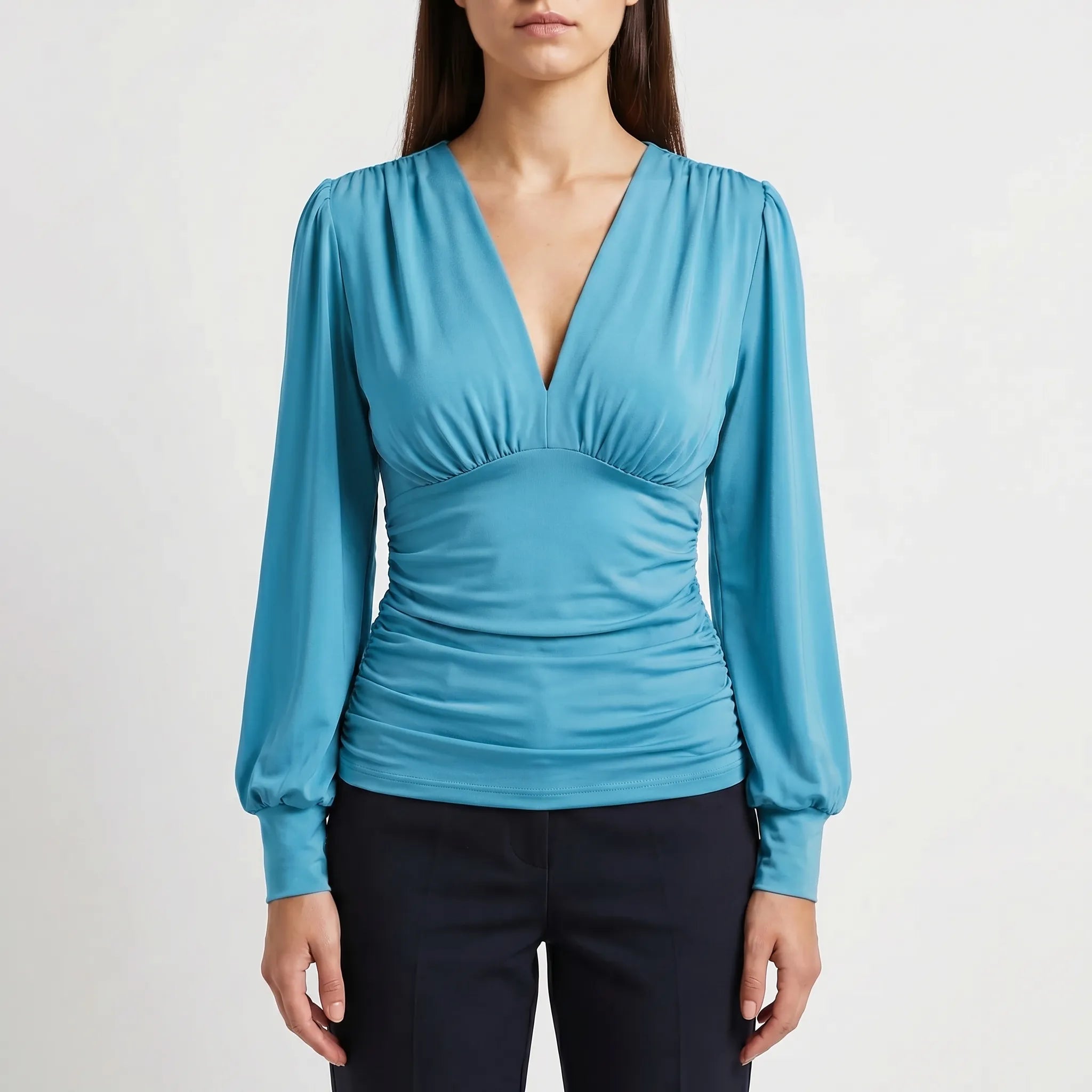 Ruched Waist Wrap Blouse