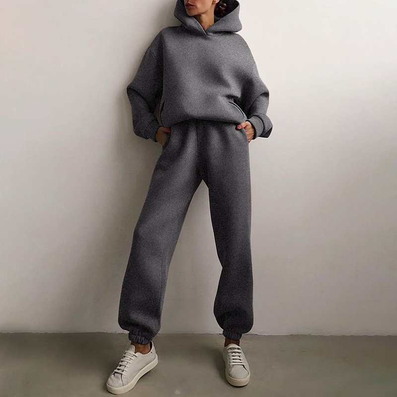 Women's Pullover Hoodie and Tapered Jogger Two Piece Set - Dark Gray