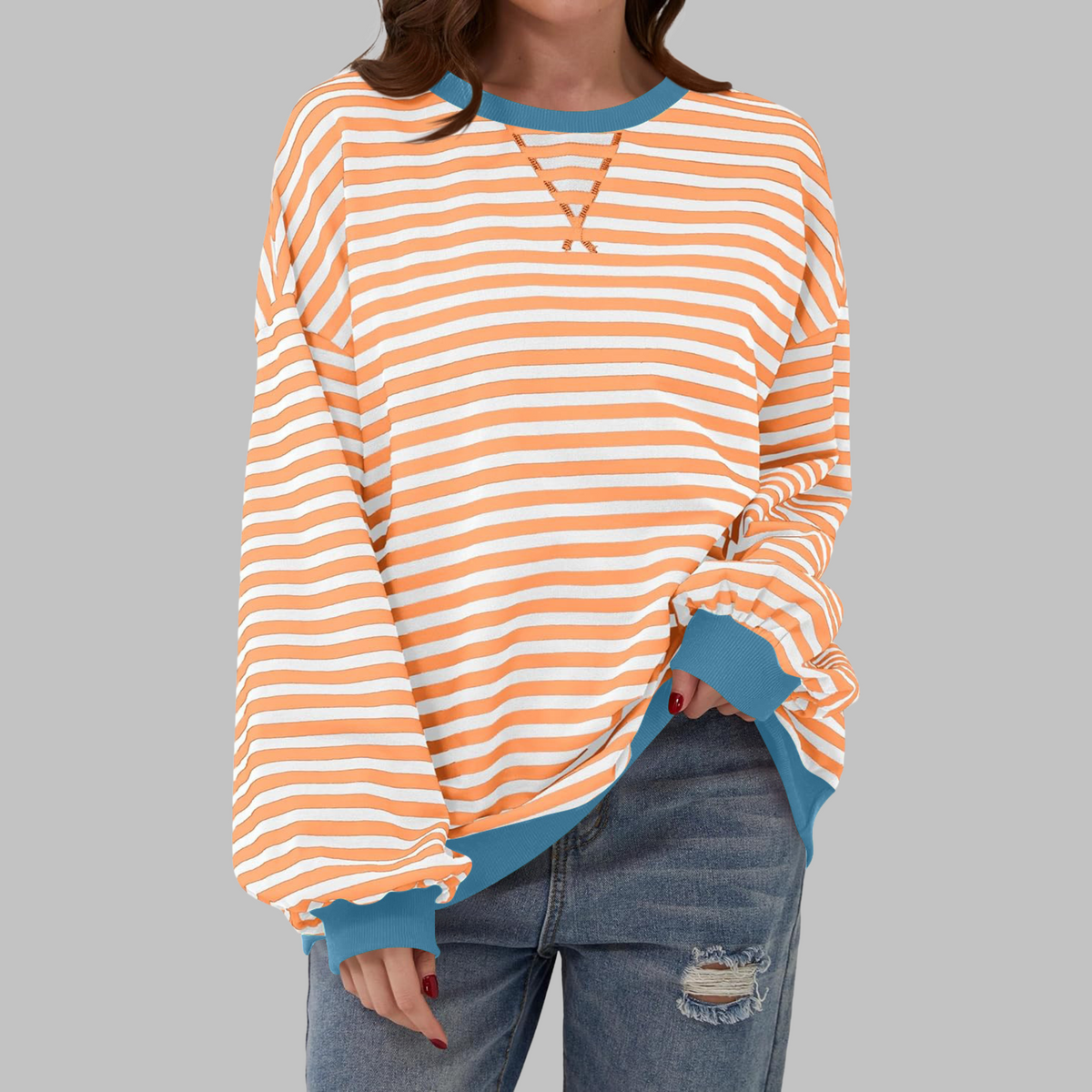 Women's Long Sleeve Striped Casual Sweatshirt