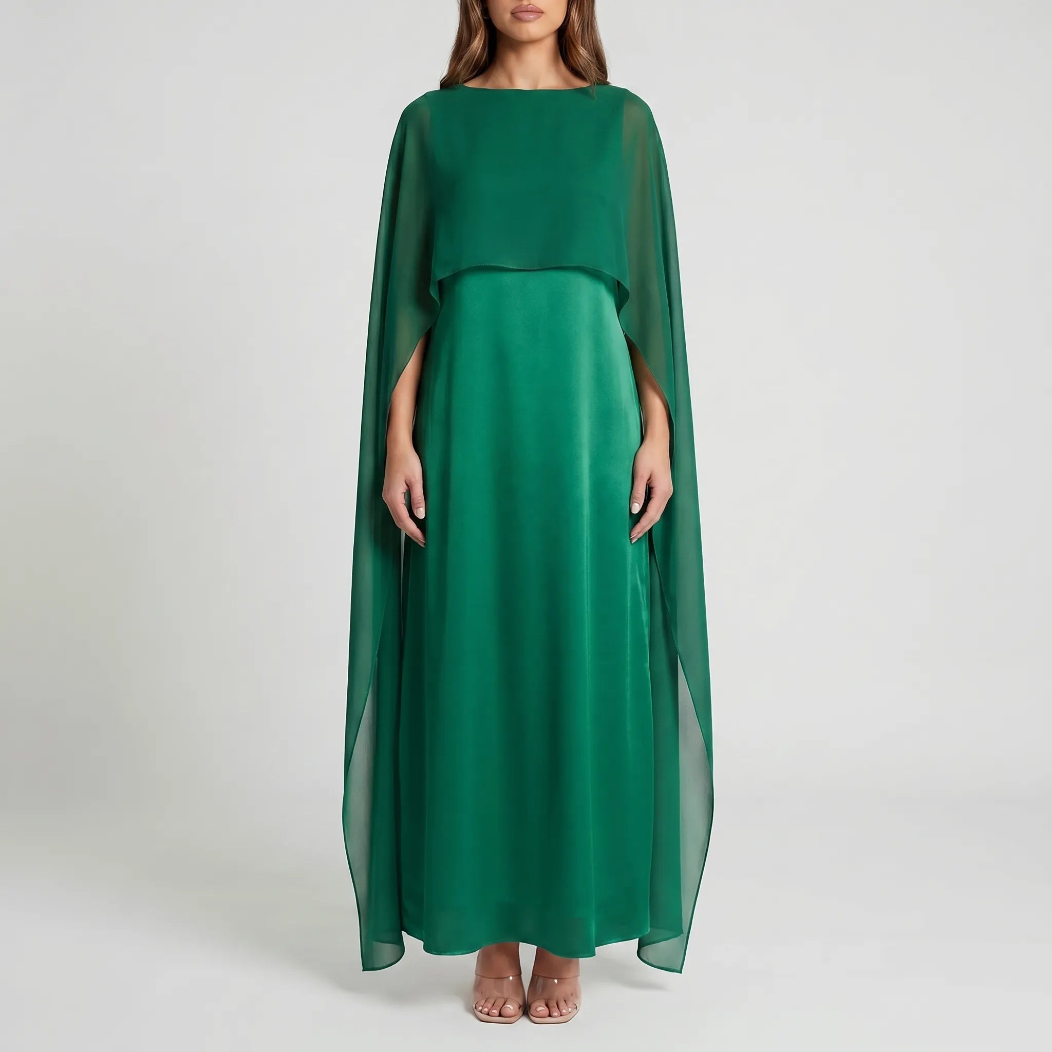 Women's Cape Maxi Dress - Elegant Flowing for Wedding Guest
