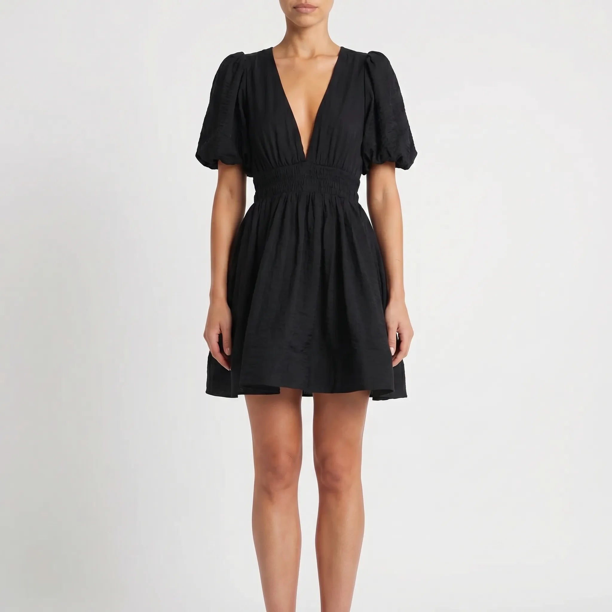 Puff Sleeve V-Neck Mini Dress