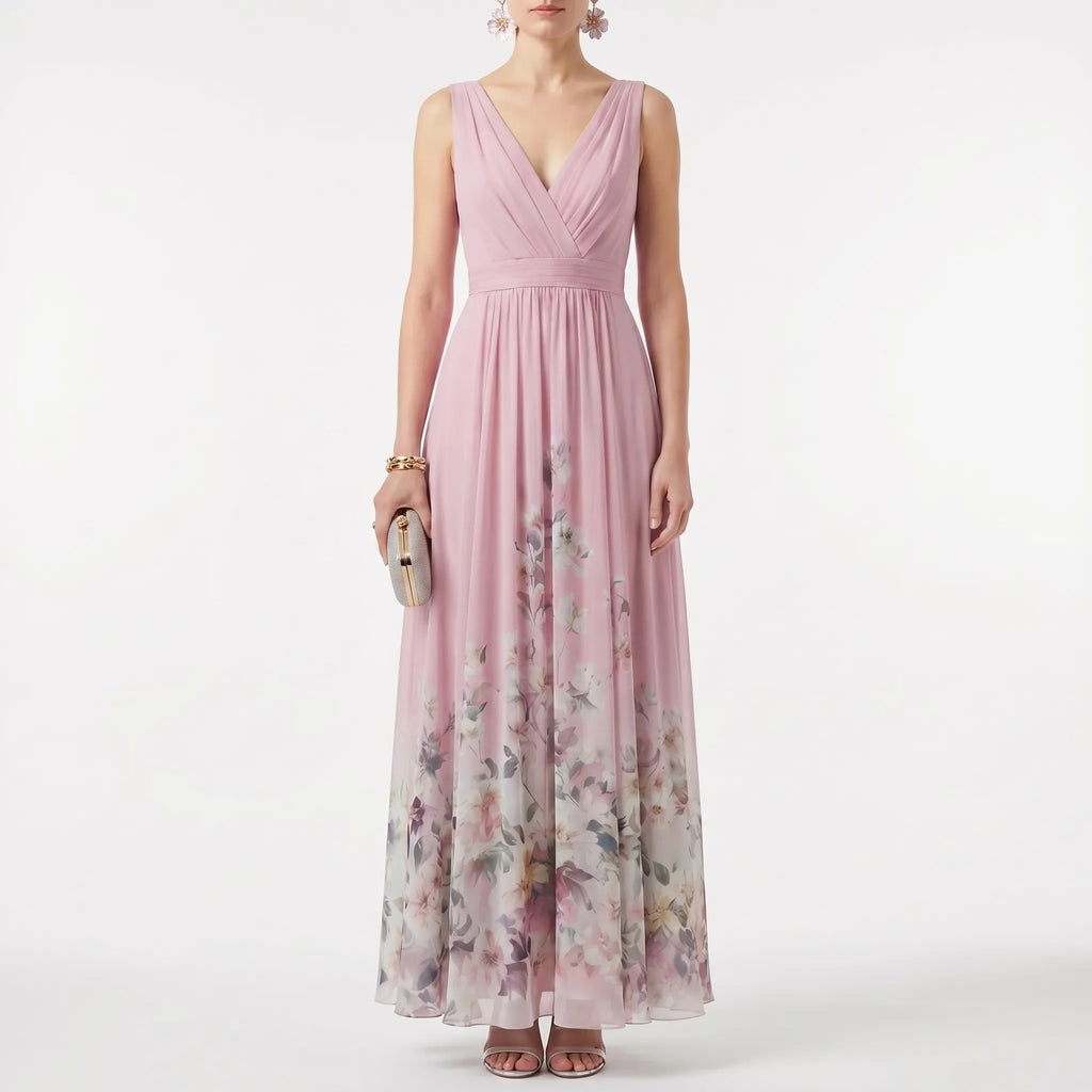 Women's Floral Maxi Dress - V Neck for Summer Wedding