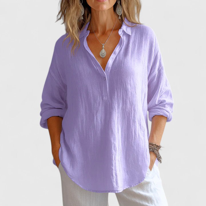 Women's Comfortable Linen Blouse - Purple