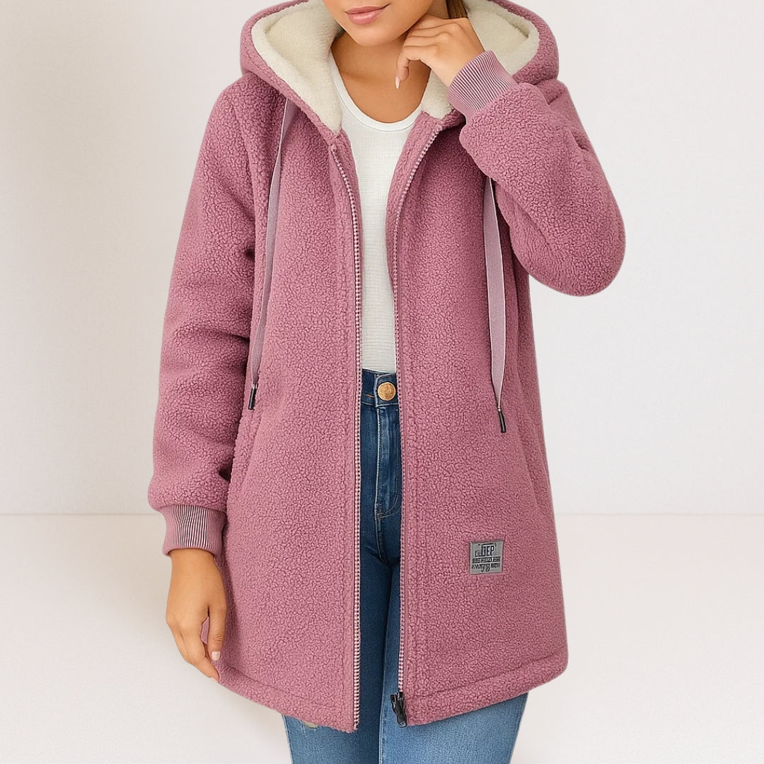 Women's Longer-Length Hooded Coat with Lined Hood - Pink