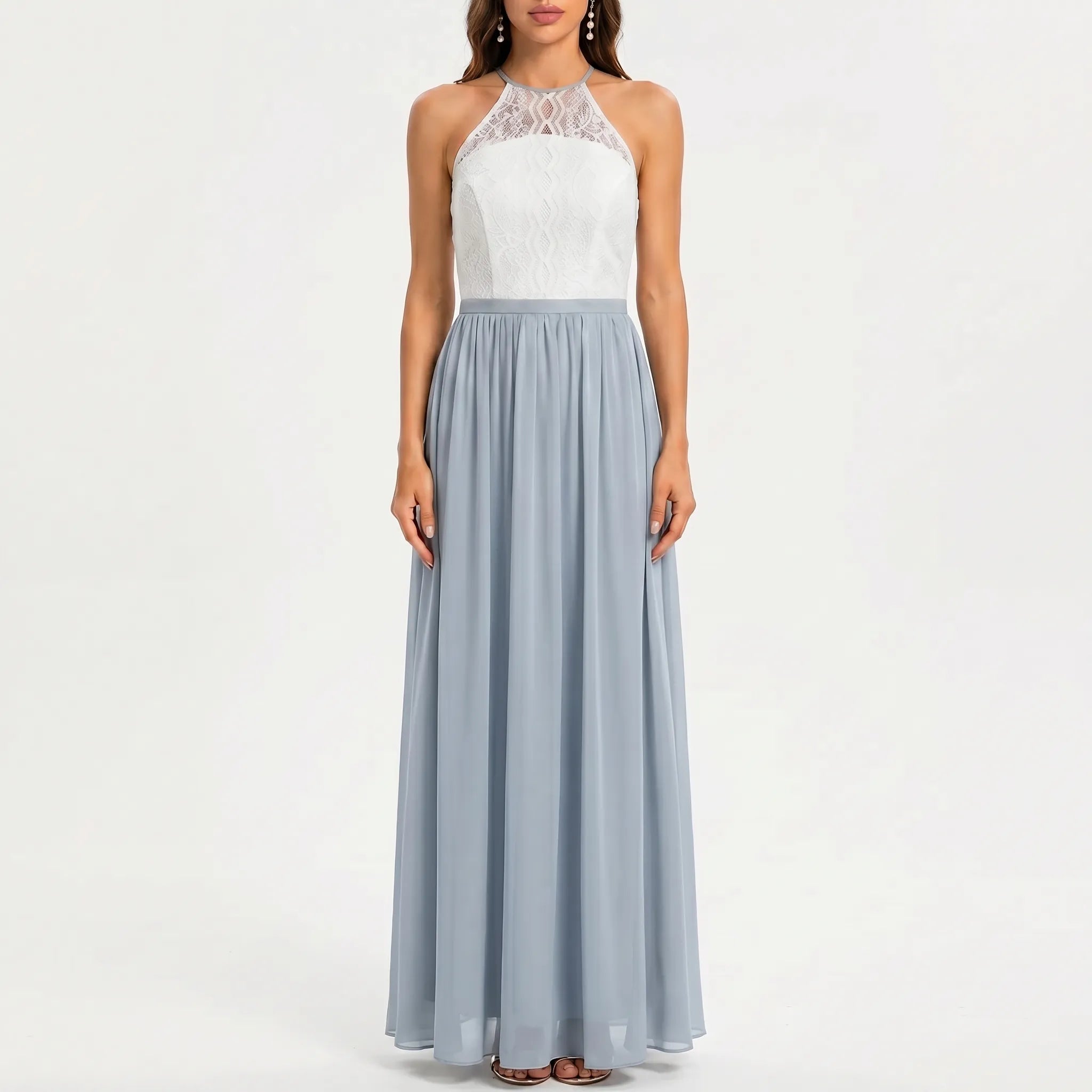 Women's Halter Maxi Dress - Open Back for Wedding Guest