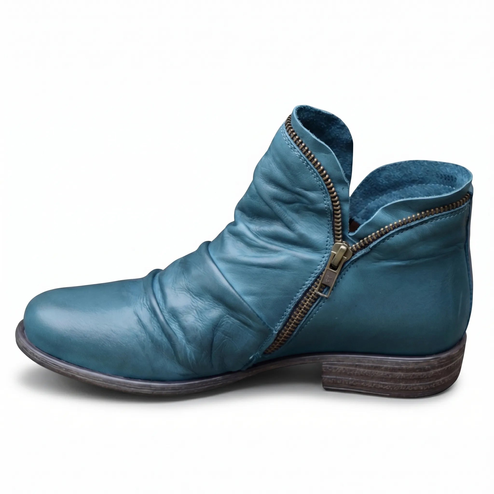 Ruched Leather Ankle Boots
