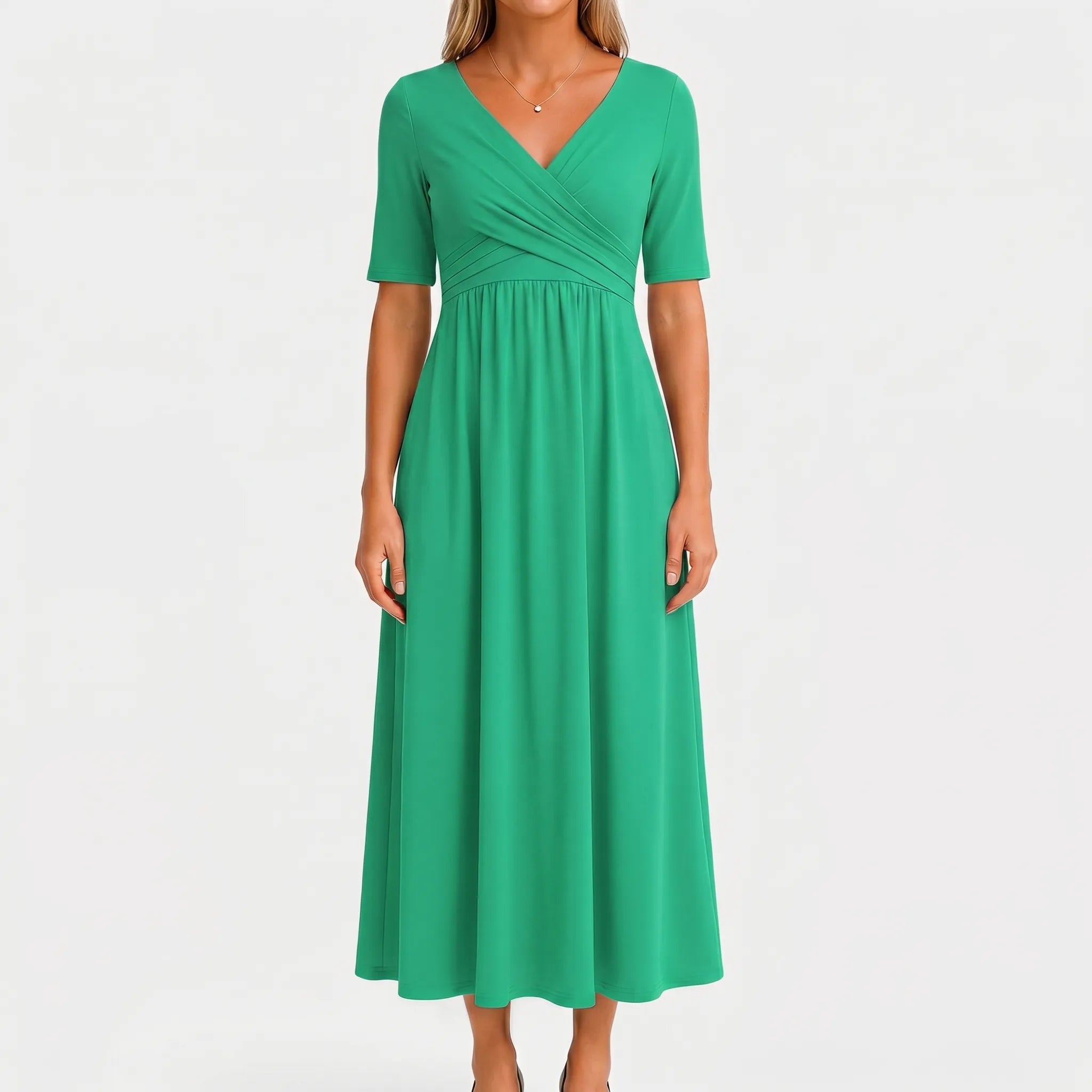 Short Sleeve Wrap Midi Dress