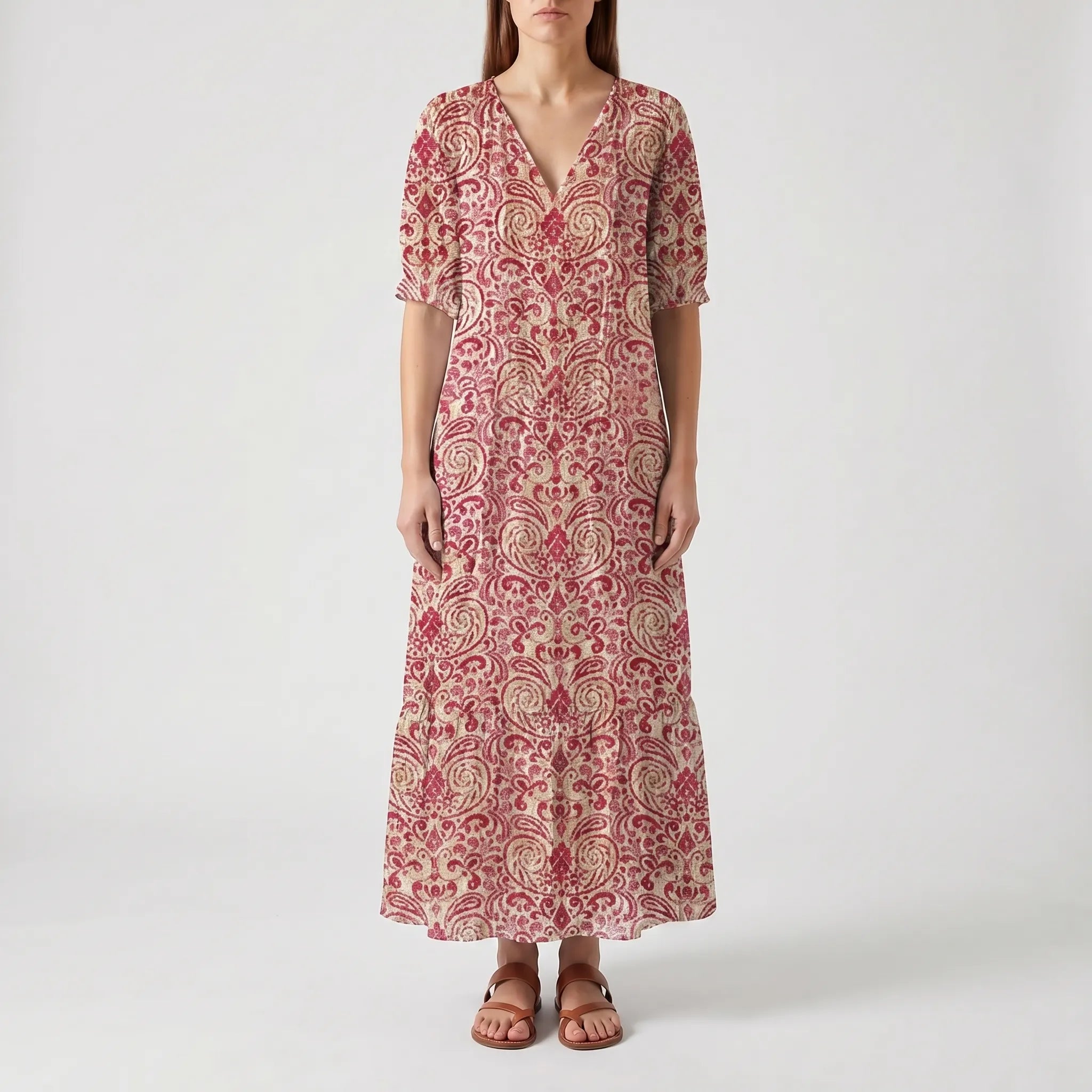 Women's Boho Maxi Dress - Casual Summer V Neck Sundress