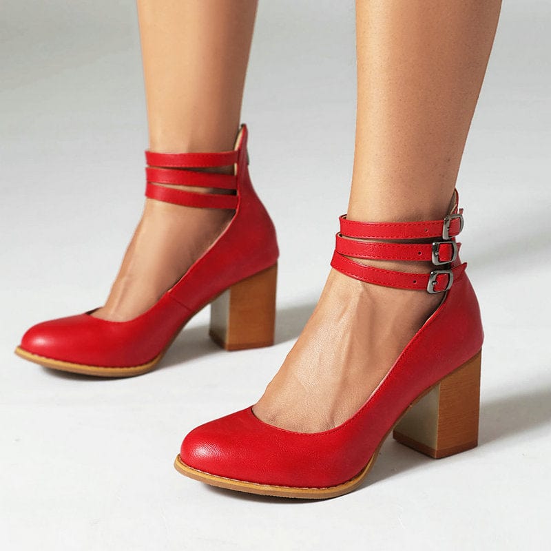 Women's Triple Buckle Block Heel Ankle Boots
