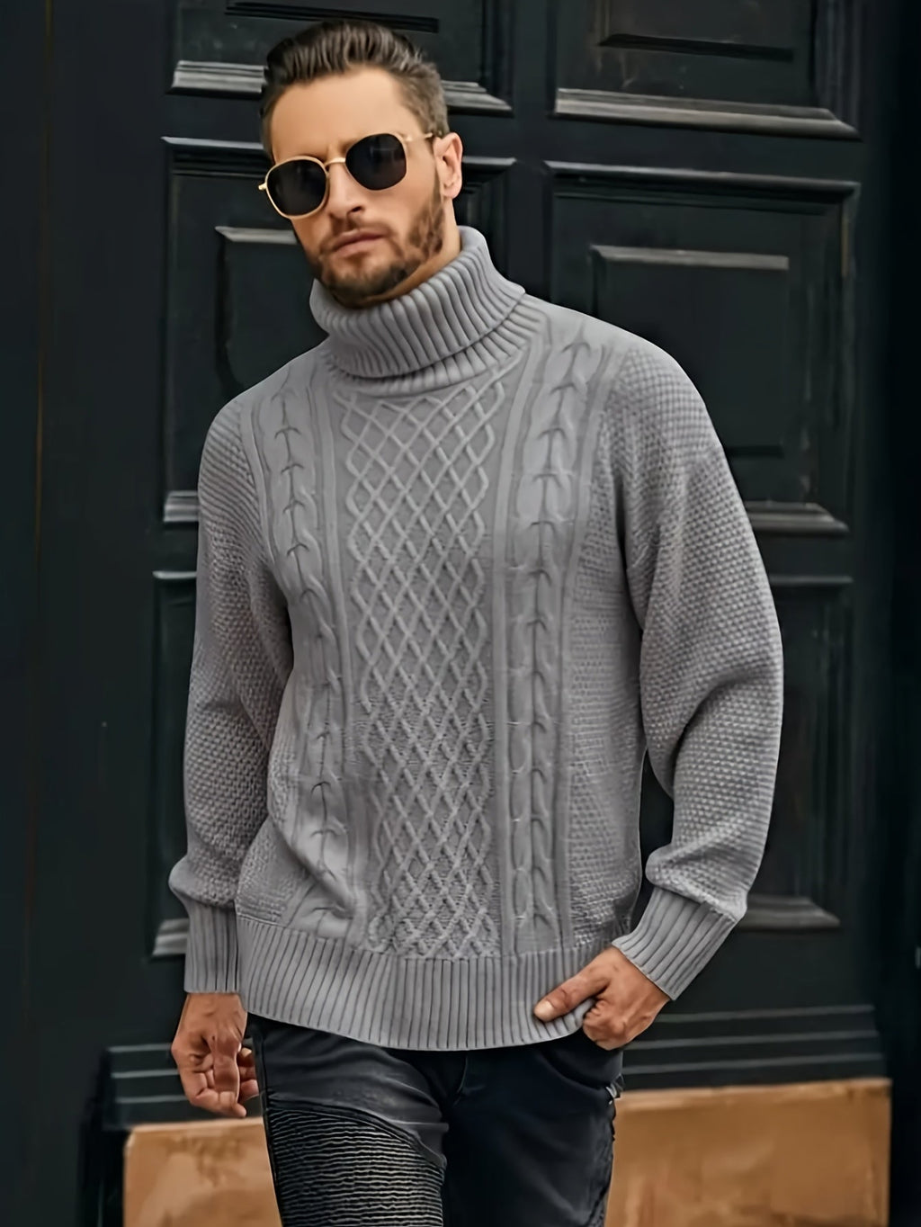 Women's Classic Cable-Knit Turtleneck Sweater in Plus Sizes