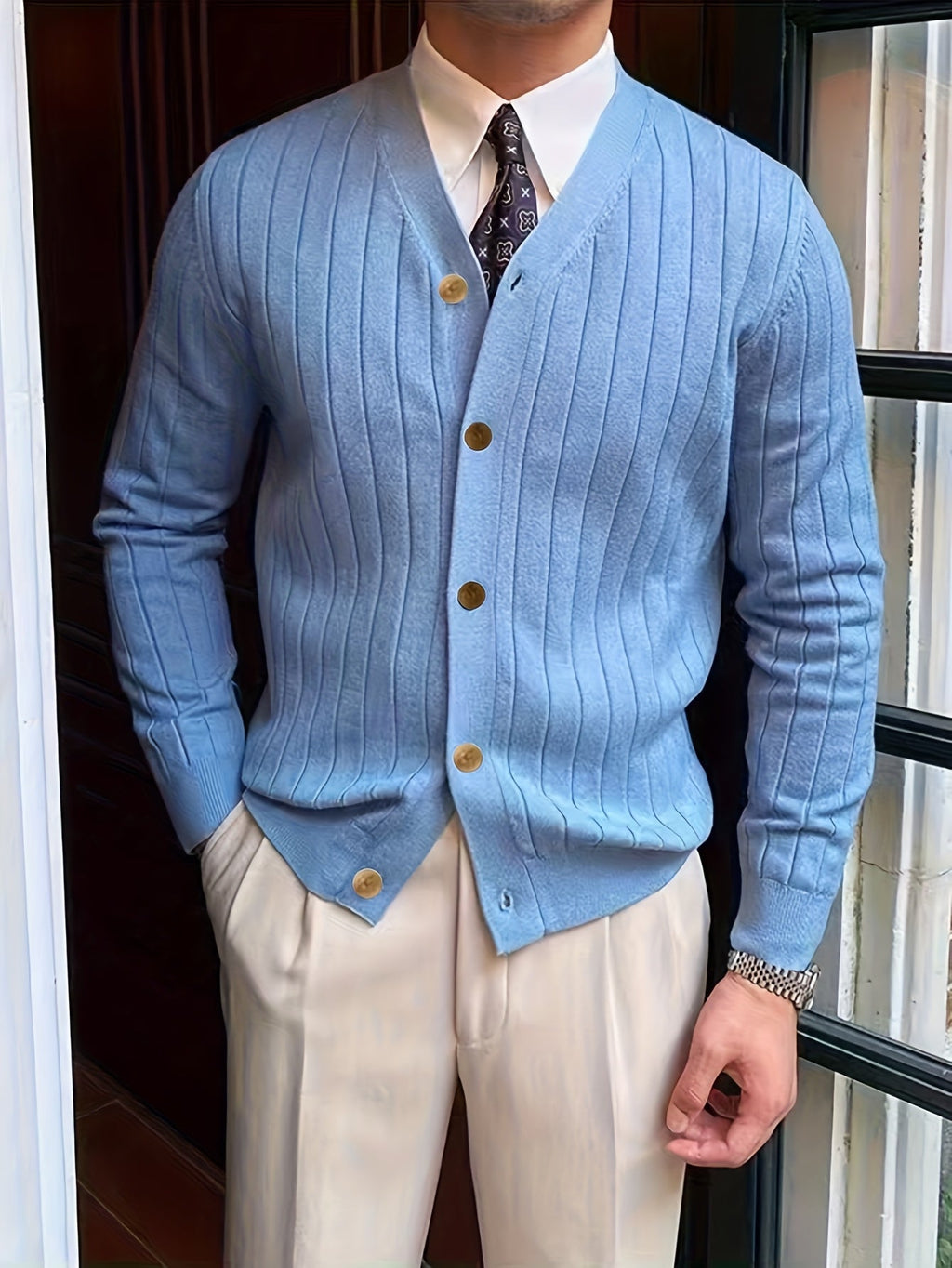 Men's Ribbed Button-Up Cardigan Sweater
