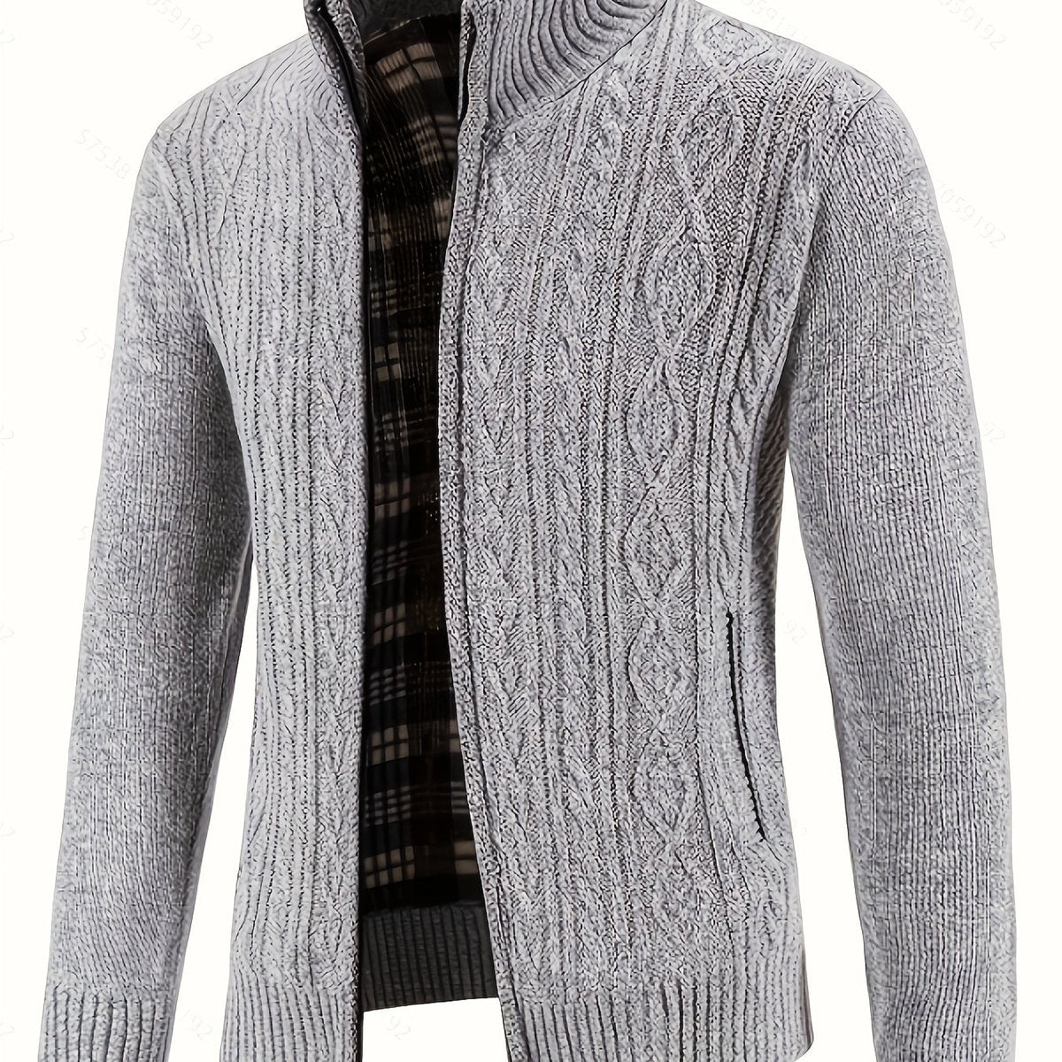 Men's Cable-Knit Stand Collar Full-Zip Cardigan