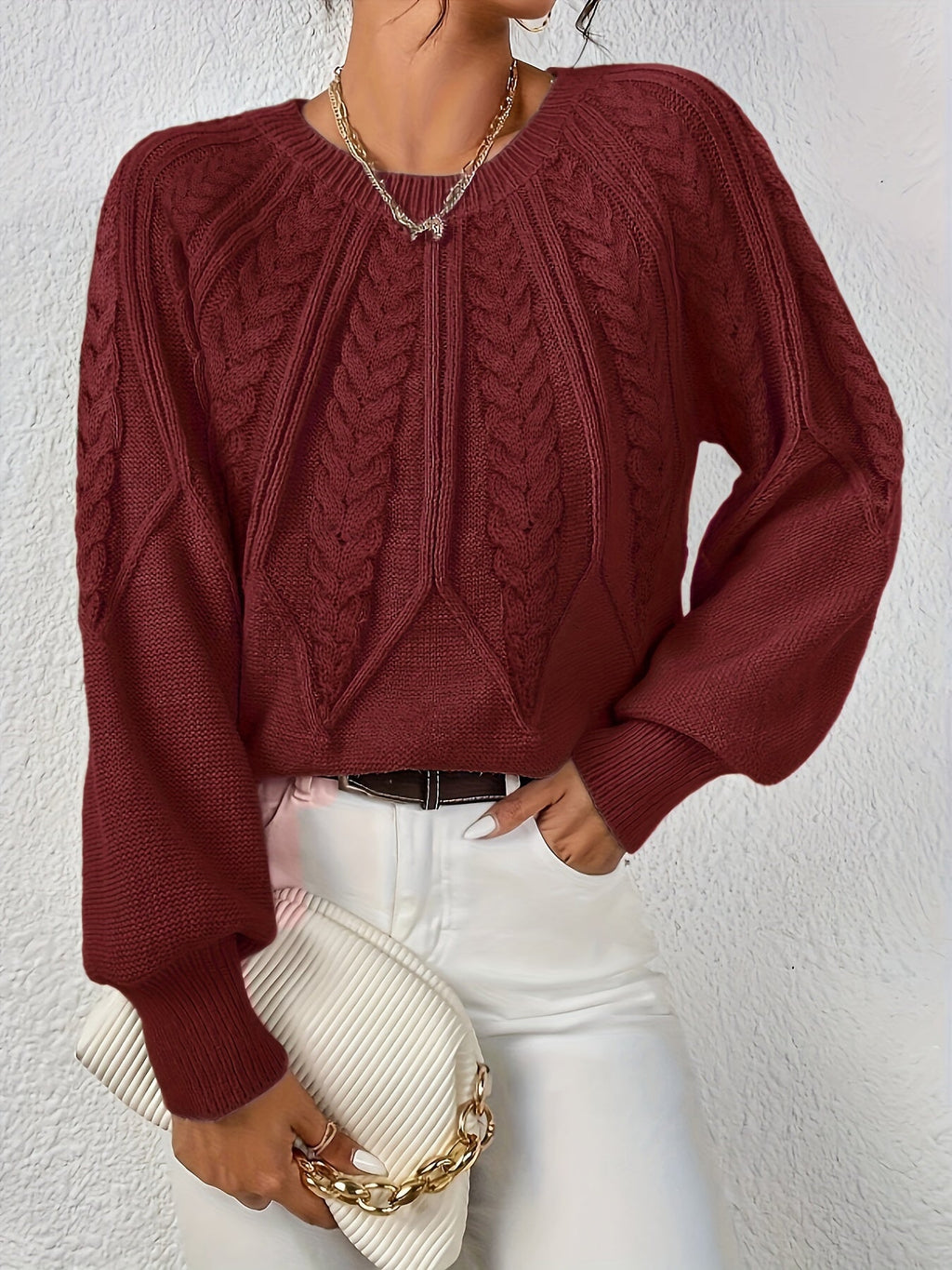 Women's Cable-Knit Lantern Sleeve Sweater