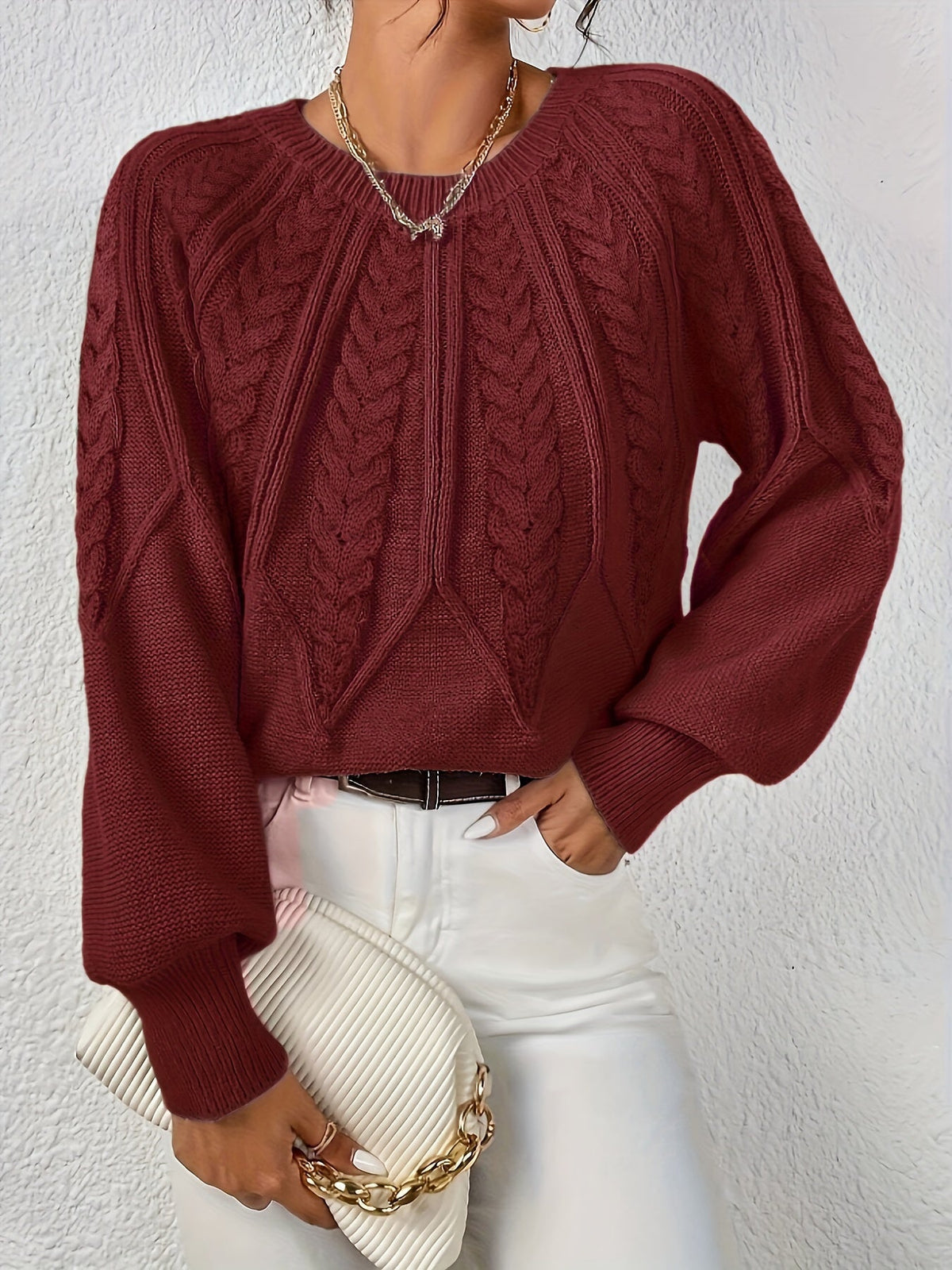 Women's Cable-Knit Lantern Sleeve Sweater