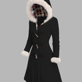 Women's Fur-Trimmed Hood Toggle Longline Coat - Black