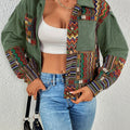 Women's Relaxed Fit Patchwork Button-Front Jacket - Green