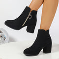 Women's Round-Toe Ankle Boots with Charm Detail - Black