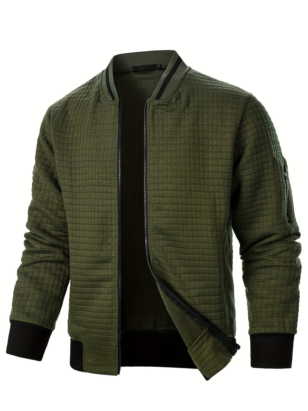Men's Textured Zip-Up Bomber Jacket