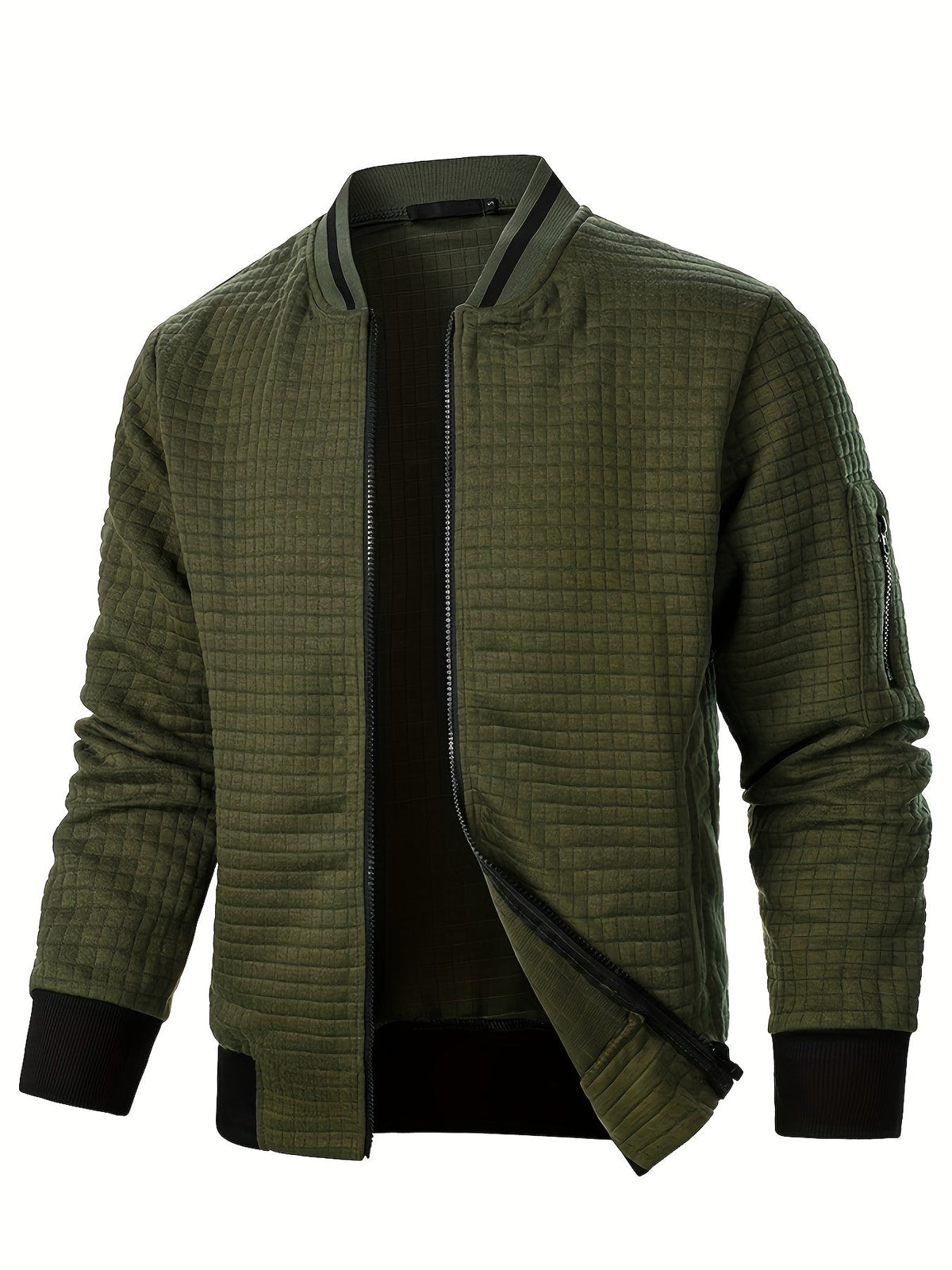 Men's Textured Zip-Up Bomber Jacket