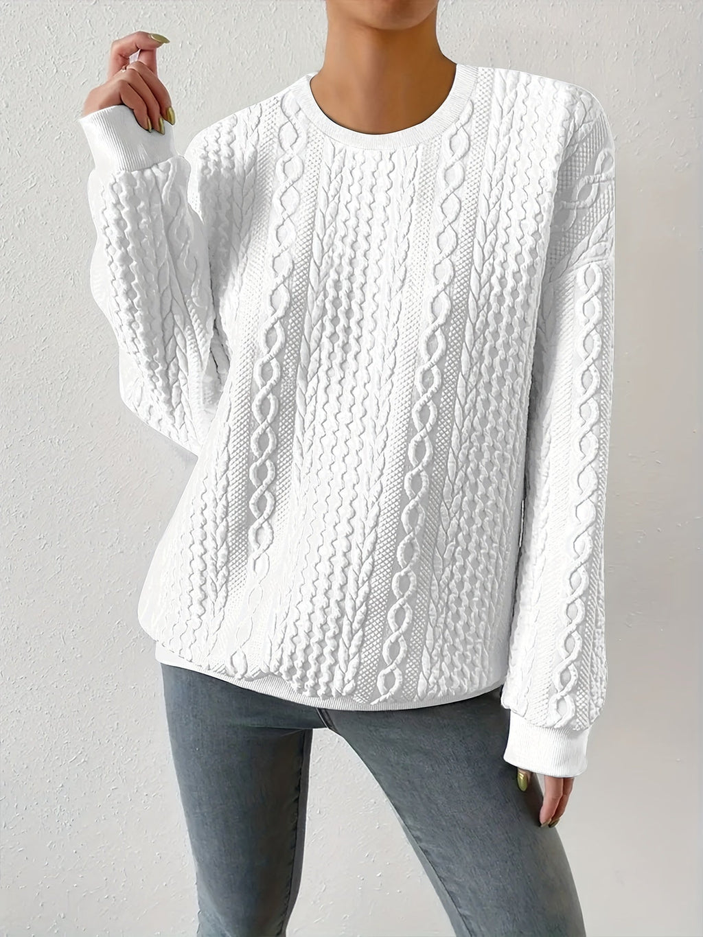 Women's Cable-Knit Crewneck Sweatshirt