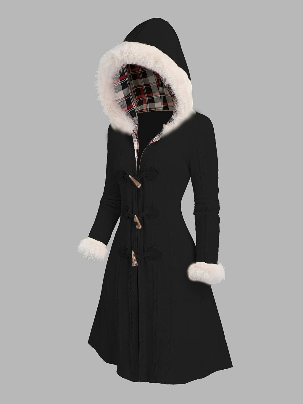 Women's Fur-Trimmed Hood Toggle Longline Coat